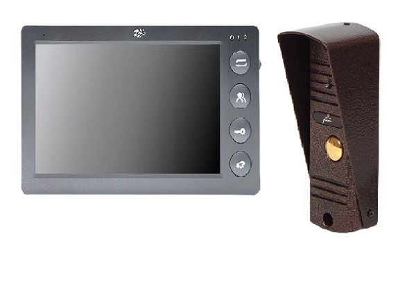 Комплект видеодомофона FOX FX-VD7P-KIT: Видеодомофон FX-VD7P; 7” LCD; 800×480; 400кд/см²; DC12V; серый; крепление настенное; -10°+50°С; 220х133х20мм. Панель 4-проводная уличная FX-CP8 (Медь): 3,7мм, 85°; ИК-подсв.до 5м; DC12V от монитора; -45°+50°С orig_69025
