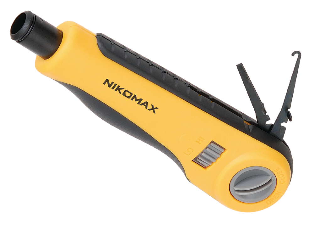 Инструмент NIKOMAX NMC-3640RB для заделки витой пары, ударного типа, 2 уровня регулировки силы удара, крепление Twist-Lock, нож для кроссов типа 110 в комплекте orig_63473