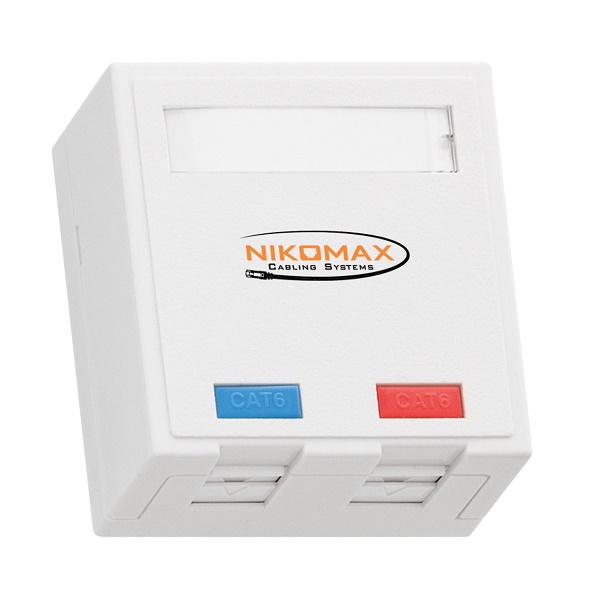 Корпус настенной розетки NIKOMAX, 2 порта, под модули-вставки типа Keystone, со шторками, белый orig_72579