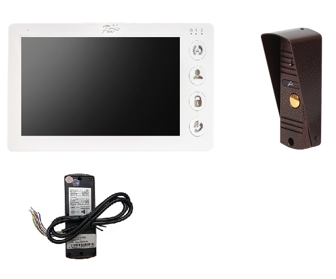 Комплект FOX FX-PVD72С-KIT: видеодомофон FX-PVD72С (ЭШЕР 7W), 7”; 1024×600; 1080p/720p (TVI/CVI/AHD), CVBS (960H); SD до 128Гб; фоторамка; часы; детектор дв/; автоотв; белый; -10°+50°С. Панель FX-CP8 (Медь); 3,7мм, 85°; ИК до 5м; DC 12V; -45°+50°С orig_69003