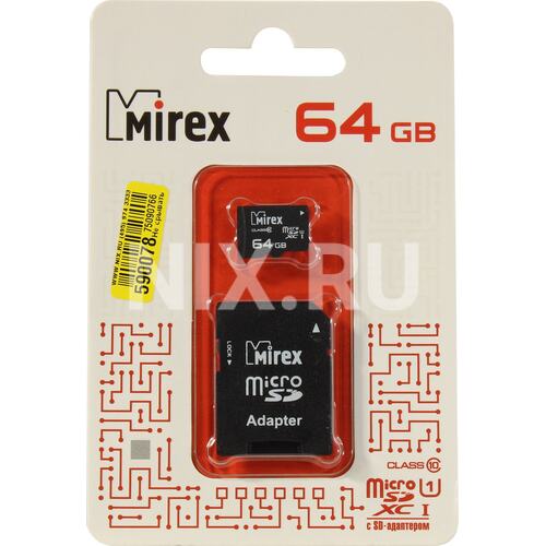 Карта памяти Mirex microSD, 64Гб, Class10 orig_57445