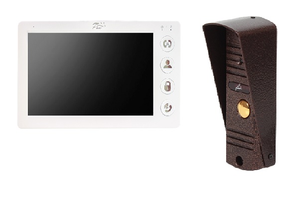 Комплект видеодомофона FOX FX-VD7P-KIT: Видеодомофон FX-VD7P; 7” LCD; 800×480; 400кд/см²; DC12V; белый; крепление настенное; -10°+50°С; 220х133х20мм. Панель 4-проводная уличная FX-CP8 (Медь): 3,7мм, 85°; ИК-подсв.до 5м; DC12V от монитора; -45°+50°С orig_68991