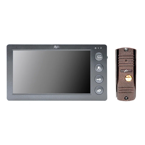 Комплект видеодомофона FOX FX-VD7P-KIT: Видеодомофон FX-VD7P; 7” LCD; 800×480; 400кд/см²; DC12V; серый; крепление настенное; -10°+50°С; 220х133х20мм. Панель 4-проводная уличная FX-CP8 (Медь): 3,7мм, 85°; ИК-подсв.до 5м; DC12V от монитора; -45°+50°С orig_50749