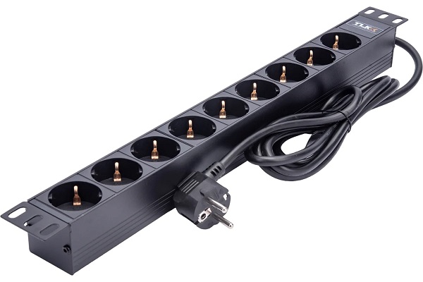 Блок электрических розеток TLK-RSC09-M-04-BK, 19", 9 гнезд "евророзетка", макс. нагрузка 16 А,   шнур питания 1,8 метра, "евровилка", сечение 3*1,5 мм2, металлический корпус, макс. мощность 4000 Вт, Ш483хВ44хГ44мм orig_72742