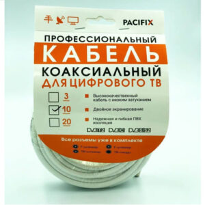 Кабельная сборка RG6 Pacifix белый 10м (F-F + штекер металл прямой плюс гнездо) orig_56709