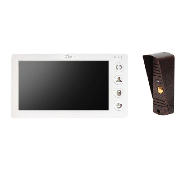 Комплект FOX FX-PVD72С-KIT: видеодомофон FX-PVD72С (ЭШЕР 7W), 7”; 1024×600; 1080p/720p (TVI/CVI/AHD), CVBS (960H); SD до 128Гб; фоторамка; часы; детектор дв/; автоотв; белый; -10°+50°С. Панель FX-CP8 (Медь); 3,7мм, 85°; ИК до 5м; DC 12V; -45°+50°С orig_50753